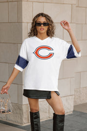 CHICAGO BEARS DOMINANCE RHINESTONE STRIPE VARSITY TEE
