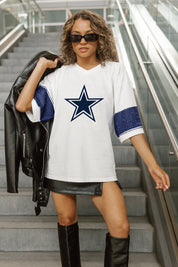 DALLAS COWBOYS DOMINANCE RHINESTONE STRIPE VARSITY TEE