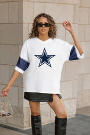 DALLAS COWBOYS DOMINANCE RHINESTONE STRIPE VARSITY TEE