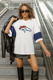 DENVER BRONCOS DOMINANCE RHINESTONE STRIPE VARSITY TEE