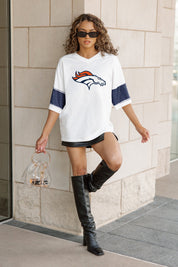 DENVER BRONCOS DOMINANCE RHINESTONE STRIPE VARSITY TEE