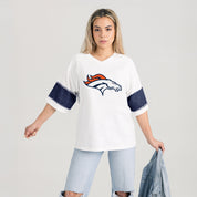 DENVER BRONCOS DOMINANCE RHINESTONE STRIPE VARSITY TEE