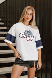 GONZAGA BULLDOGS DOMINANCE RHINESTONE STRIPE VARSITY TEE