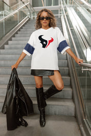 HOUSTON TEXANS DOMINANCE RHINESTONE STRIPE VARSITY TEE