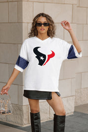 HOUSTON TEXANS DOMINANCE RHINESTONE STRIPE VARSITY TEE