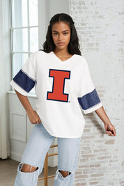 ILLINOIS FIGHTING ILLINI DOMINANCE RHINESTONE STRIPE VARSITY TEE