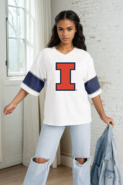 ILLINOIS FIGHTING ILLINI DOMINANCE RHINESTONE STRIPE VARSITY TEE