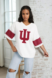 INDIANA HOOSIERS DOMINANCE RHINESTONE STRIPE VARSITY TEE