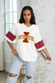 IOWA STATE CYCLONES DOMINANCE RHINESTONE STRIPE VARSITY TEE