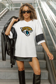 JACKSONVILLE JAGUARS DOMINANCE RHINESTONE STRIPE VARSITY TEE