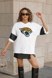 JACKSONVILLE JAGUARS DOMINANCE RHINESTONE STRIPE VARSITY TEE