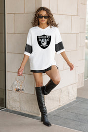 LAS VEGAS RAIDERS DOMINANCE RHINESTONE STRIPE VARSITY TEE