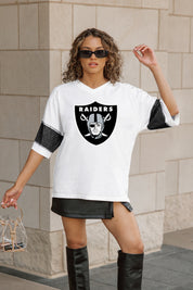 LAS VEGAS RAIDERS DOMINANCE RHINESTONE STRIPE VARSITY TEE