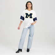 MICHIGAN WOLVERINES DOMINANCE RHINESTONE STRIPE VARSITY TEE