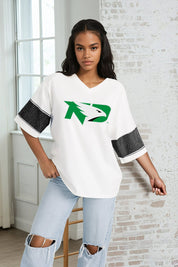 NORTH DAKOTA FIGHTING HAWKS DOMINANCE RHINESTONE STRIPE VARSITY TEE
