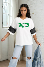 NORTH DAKOTA FIGHTING HAWKS DOMINANCE RHINESTONE STRIPE VARSITY TEE
