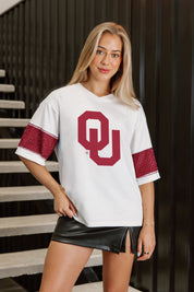 OKLAHOMA SOONERS DOMINANCE RHINESTONE STRIPE VARSITY TEE
