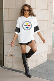 PITTSBURGH STEELERS DOMINANCE RHINESTONE STRIPE VARSITY TEE
