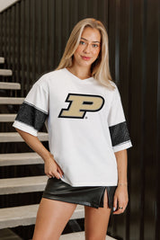 PURDUE BOILERMAKERS DOMINANCE RHINESTONE STRIPE VARSITY TEE
