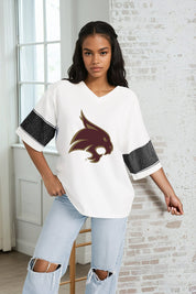 TEXAS STATE BOBCATS DOMINANCE RHINESTONE STRIPE VARSITY TEE