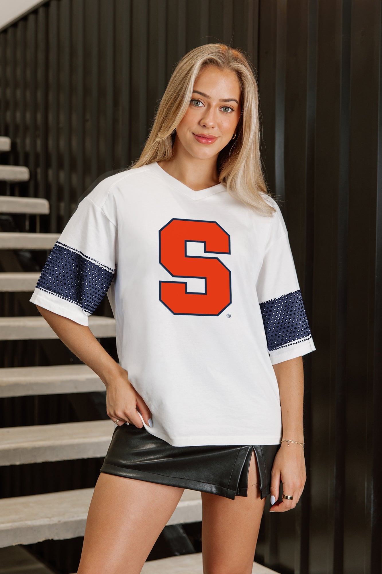 SYRACUSE ORANGE DOMINANCE RHINESTONE STRIPE VARSITY TEE