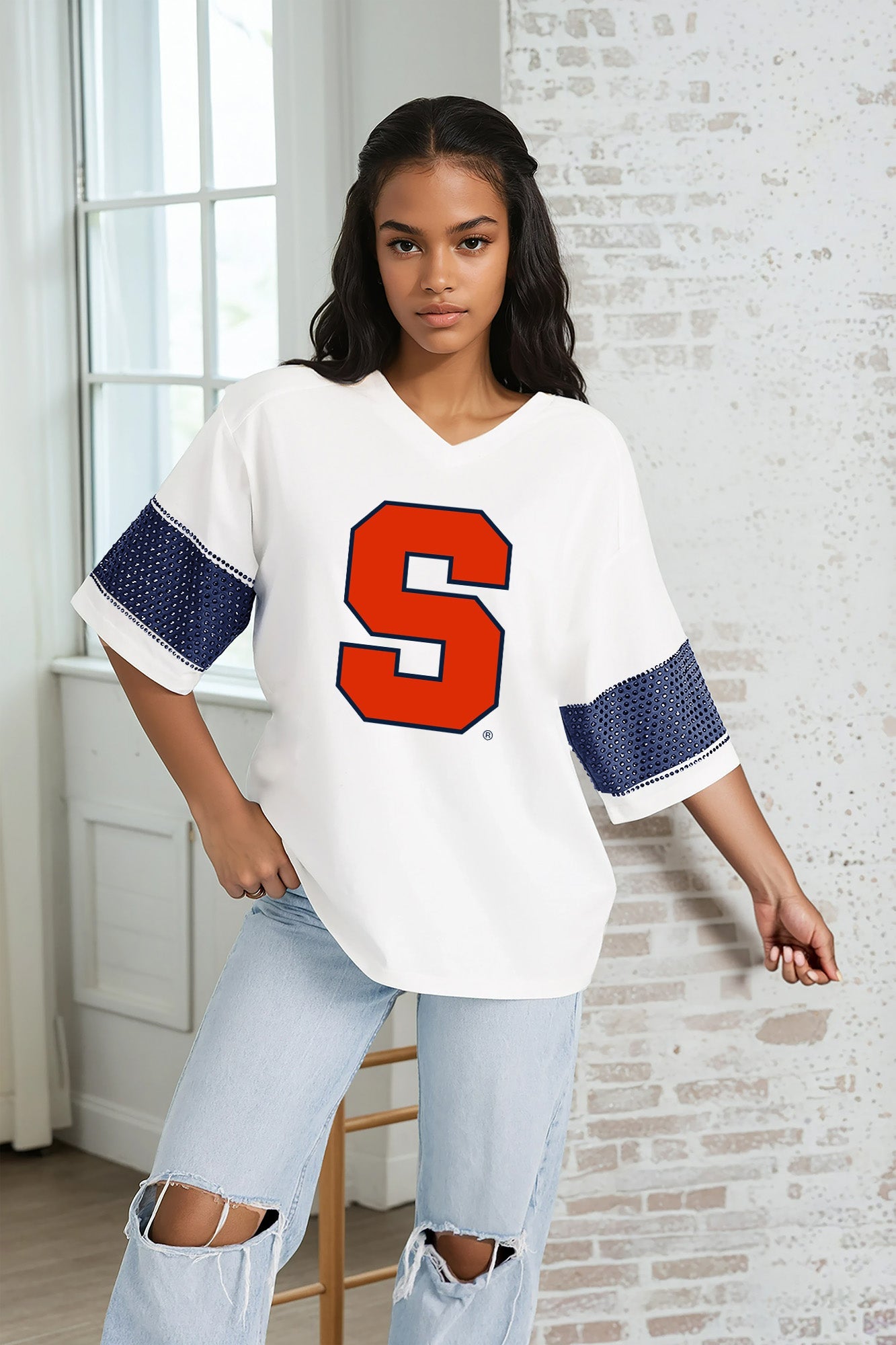 SYRACUSE ORANGE DOMINANCE RHINESTONE STRIPE VARSITY TEE