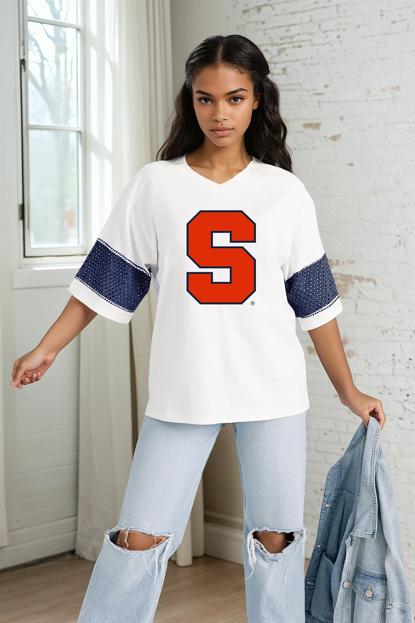 SYRACUSE ORANGE DOMINANCE RHINESTONE STRIPE VARSITY TEE