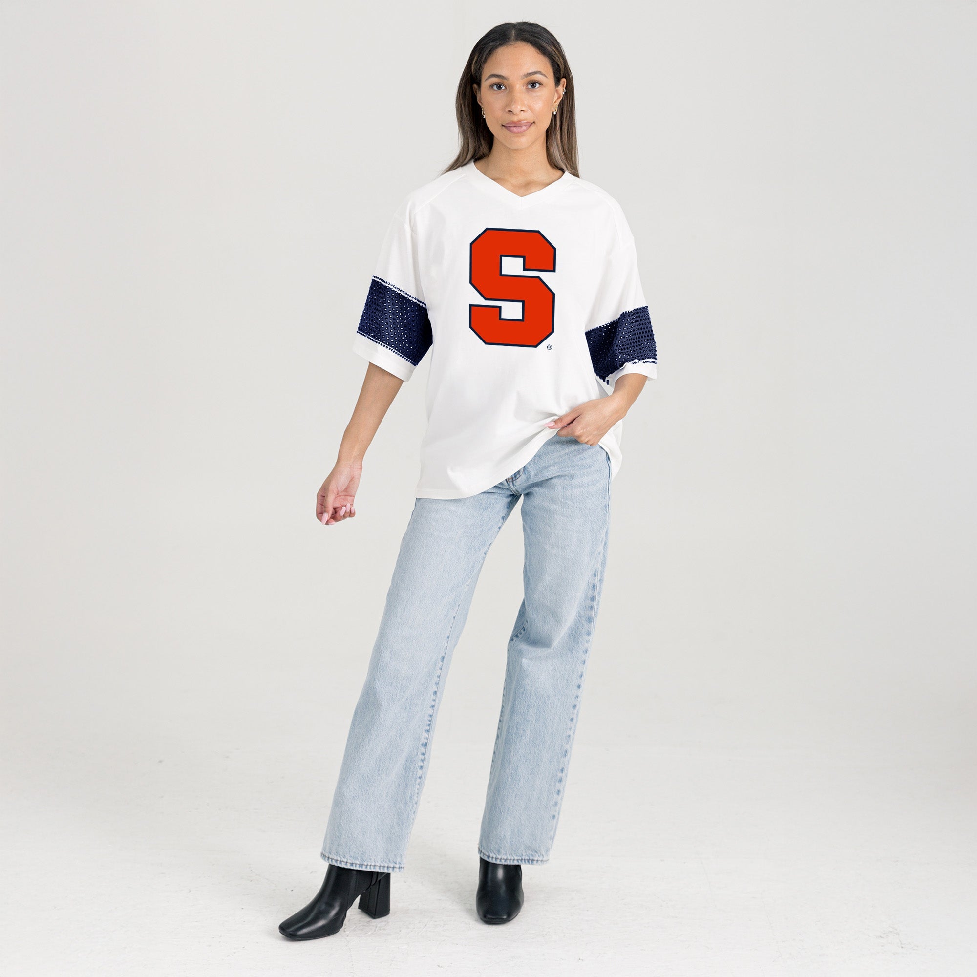 SYRACUSE ORANGE DOMINANCE RHINESTONE STRIPE VARSITY TEE
