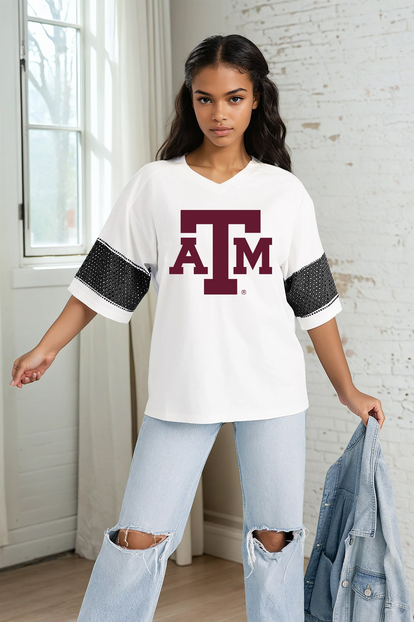 TEXAS A&M AGGIES DOMINANCE RHINESTONE STRIPE VARSITY TEE