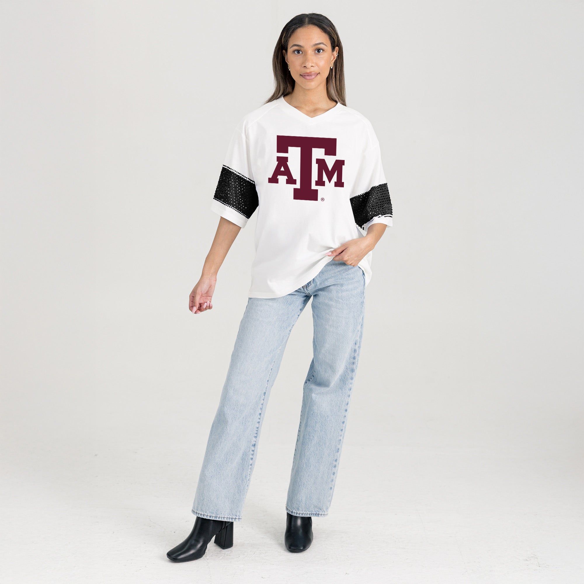 TEXAS A&M AGGIES DOMINANCE RHINESTONE STRIPE VARSITY TEE