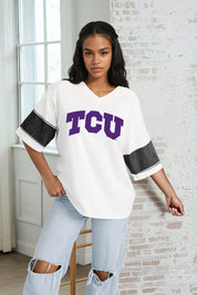TCU HORNED FROGS DOMINANCE RHINESTONE STRIPE VARSITY TEE