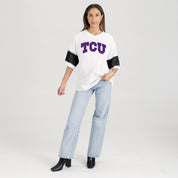 TCU HORNED FROGS DOMINANCE RHINESTONE STRIPE VARSITY TEE