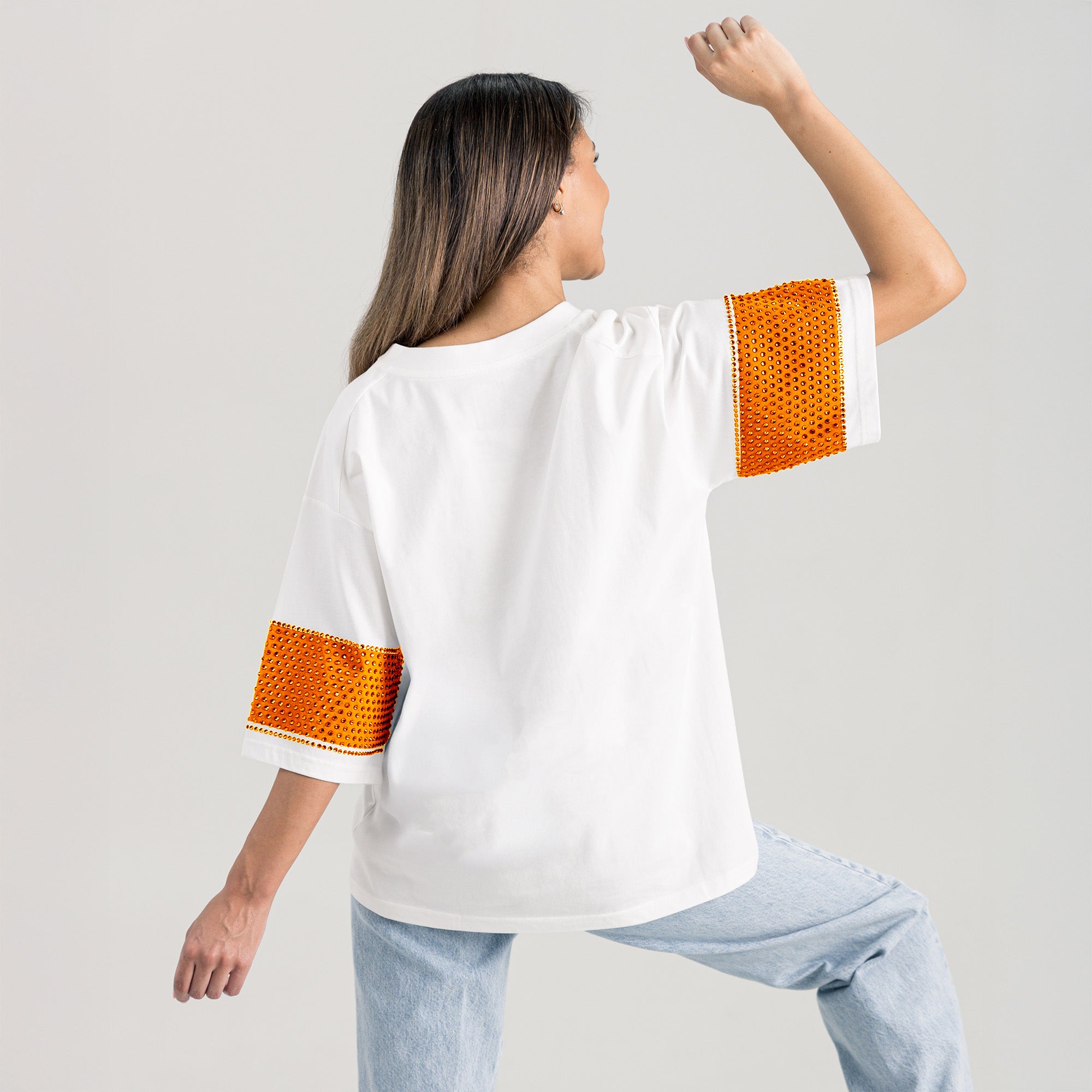 TENNESSEE VOLUNTEERS DOMINANCE RHINESTONE STRIPE VARSITY TEE