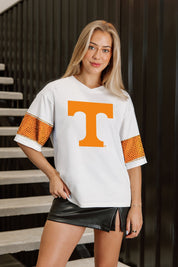 TENNESSEE VOLUNTEERS DOMINANCE RHINESTONE STRIPE VARSITY TEE