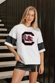 SOUTH CAROLINA GAMECOCKS DOMINANCE RHINESTONE STRIPE VARSITY TEE