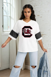 SOUTH CAROLINA GAMECOCKS DOMINANCE RHINESTONE STRIPE VARSITY TEE