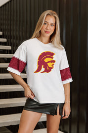 USC TROJANS DOMINANCE RHINESTONE STRIPE VARSITY TEE