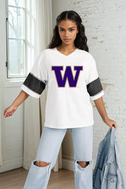 WASHINGTON HUSKIES DOMINANCE RHINESTONE STRIPE VARSITY TEE