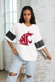WASHINGTON STATE COUGARS DOMINANCE RHINESTONE STRIPE VARSITY TEE