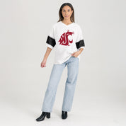 WASHINGTON STATE COUGARS DOMINANCE RHINESTONE STRIPE VARSITY TEE