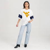 WEST VIRGINIA MOUNTAINEERS DOMINANCE RHINESTONE STRIPE VARSITY TEE