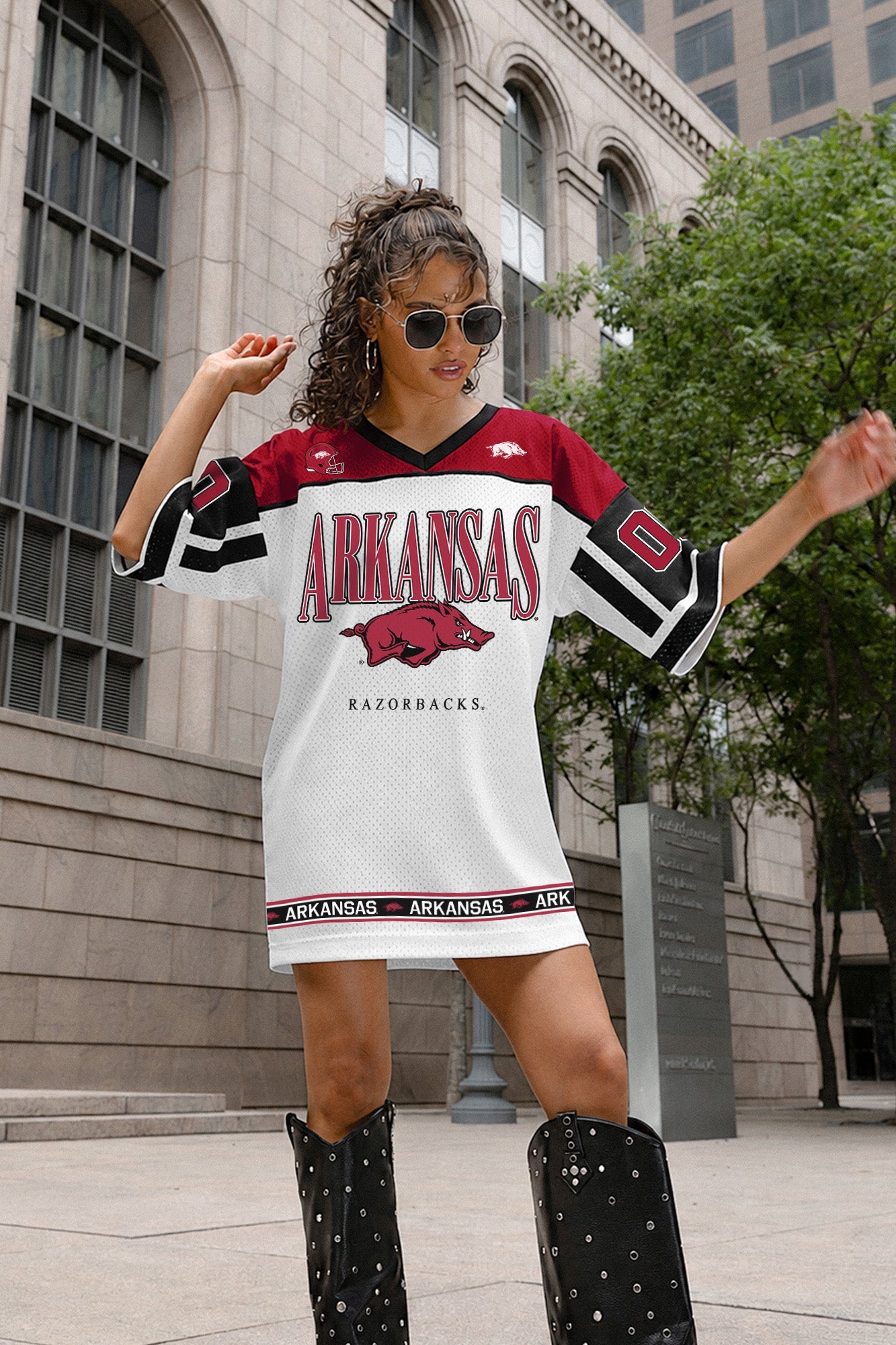 ARKANSAS RAZORBACKS HUSTLE MODE V-NECK FASHION JERSEY DRESS