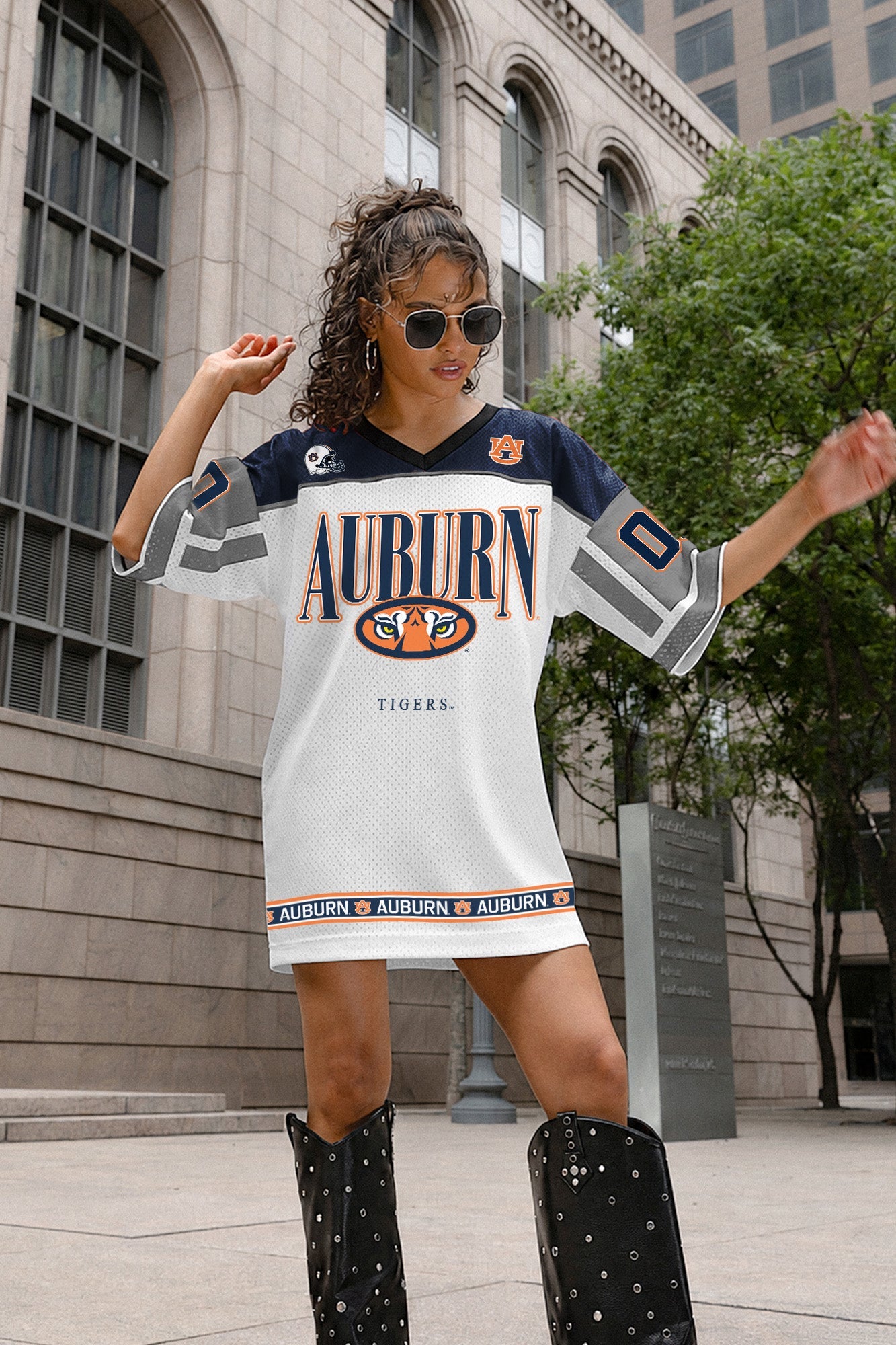 AUBURN TIGERS HUSTLE MODE V-NECK FASHION JERSEY DRESS
