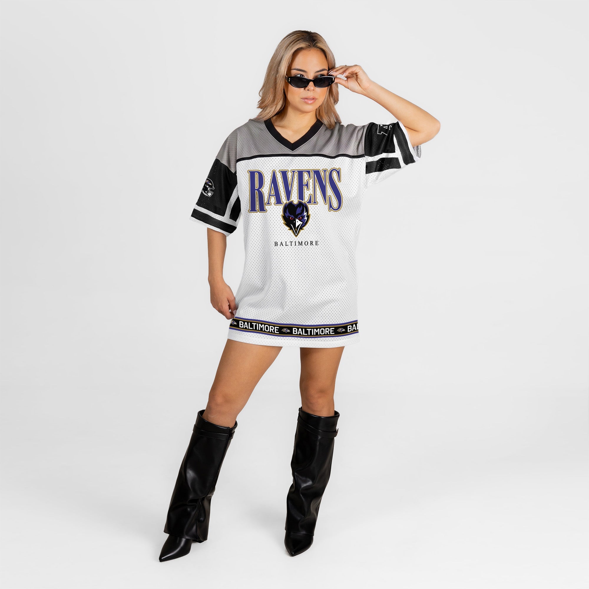 BALTIMORE RAVENS HUSTLE MODE V-NECK FASHION JERSEY DRESS