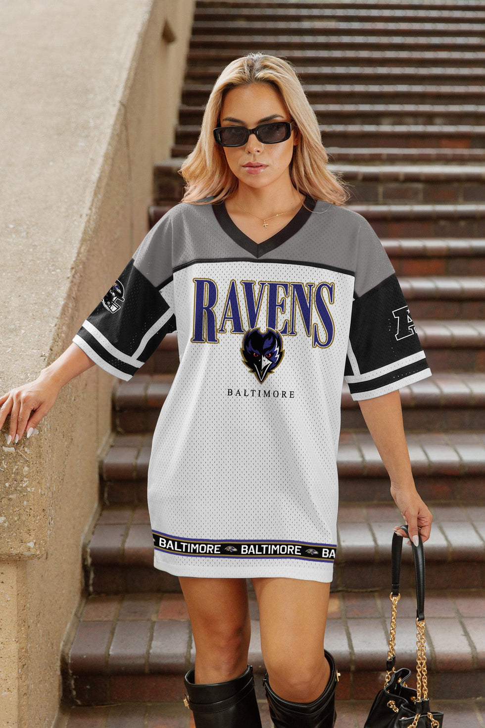Women's Baltimore Ravens Hustle Mode V-Neck Fashion Dress