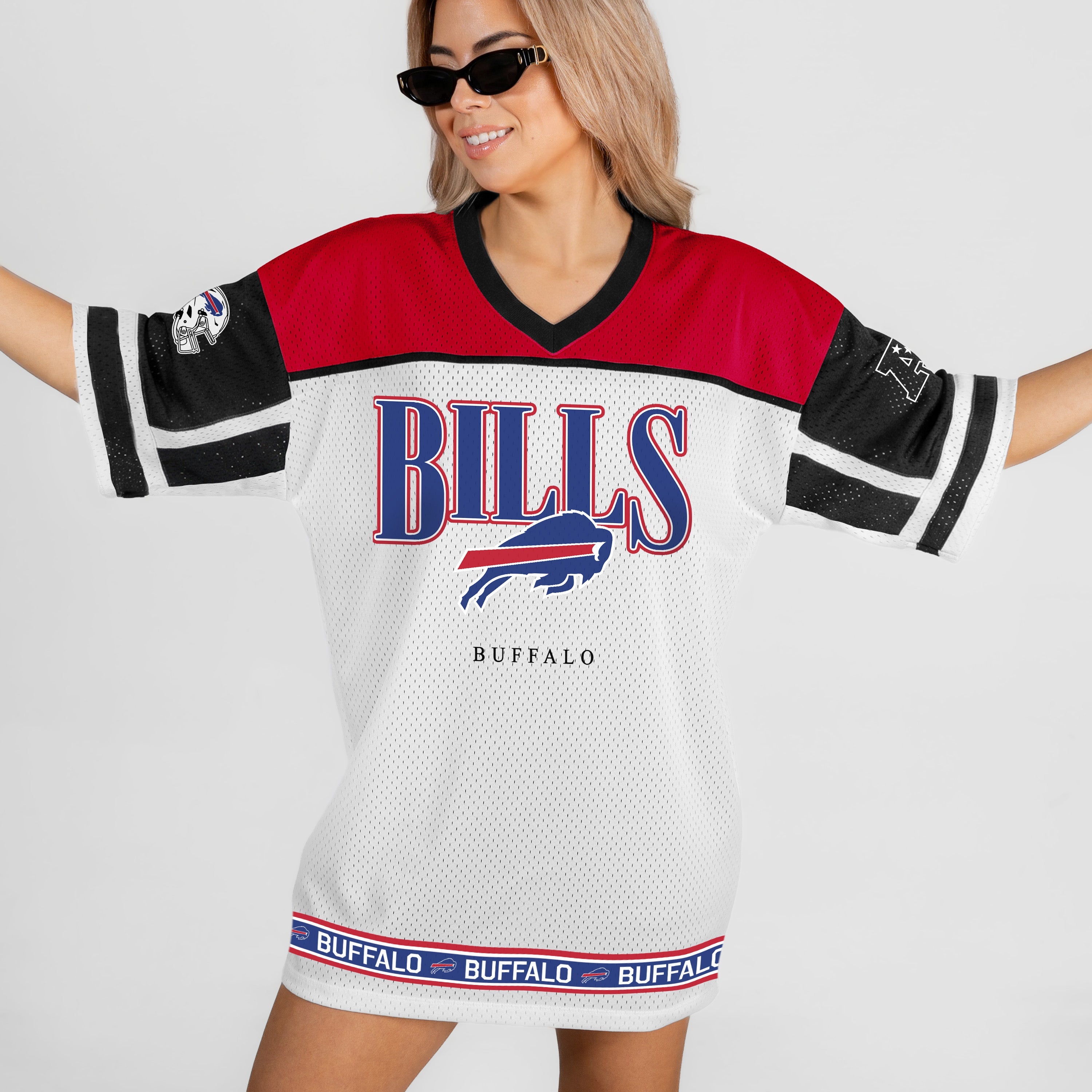 BUFFALO BILLS HUSTLE MODE V-NECK FASHION JERSEY DRESS