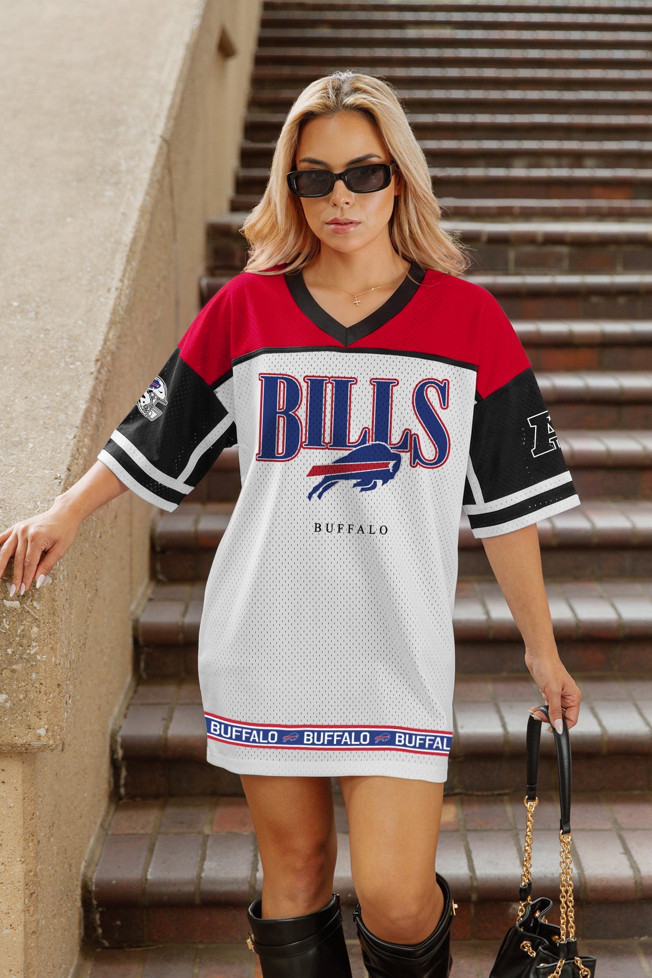 BUFFALO BILLS HUSTLE MODE V-NECK FASHION JERSEY DRESS