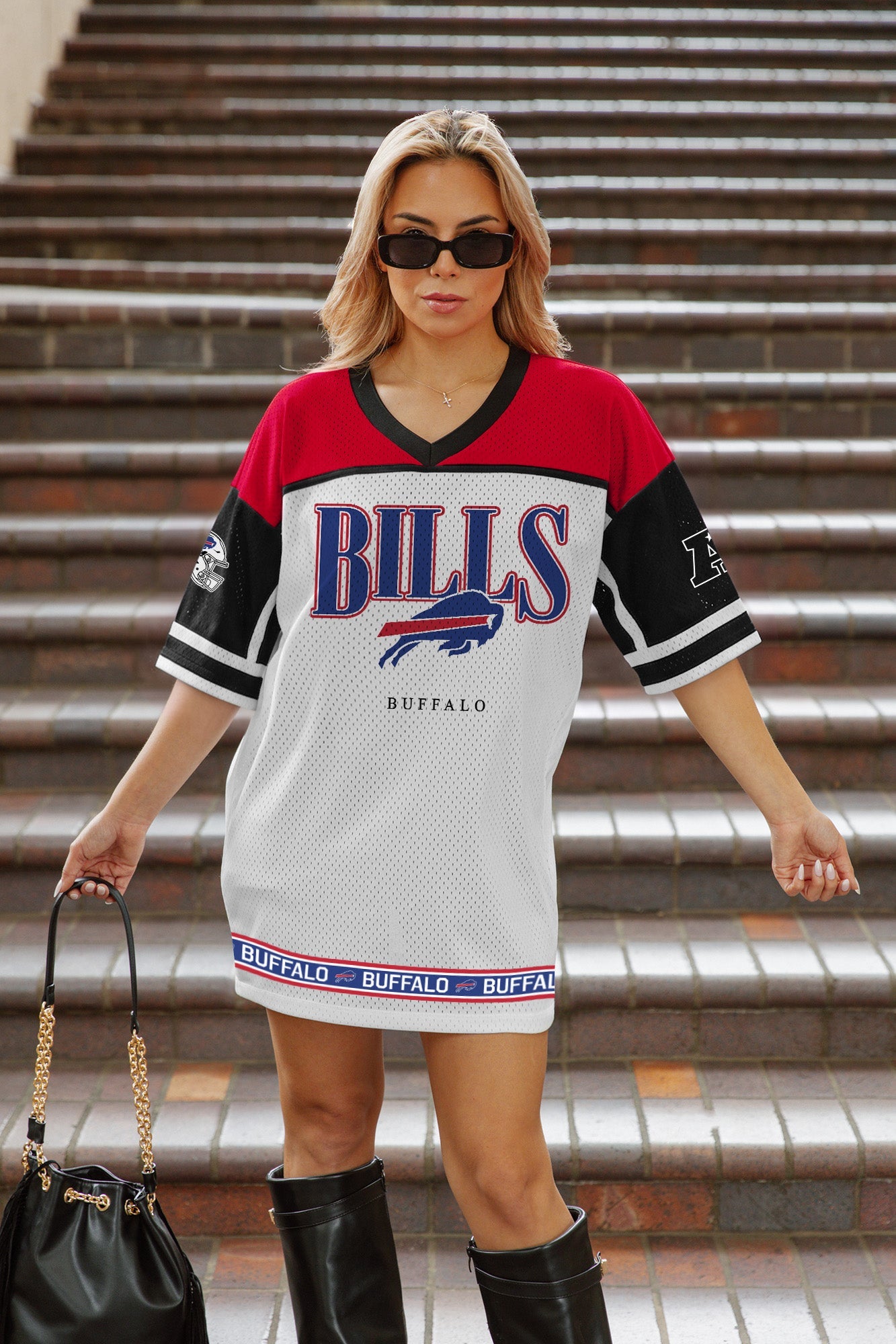 BUFFALO BILLS HUSTLE MODE V-NECK FASHION JERSEY DRESS