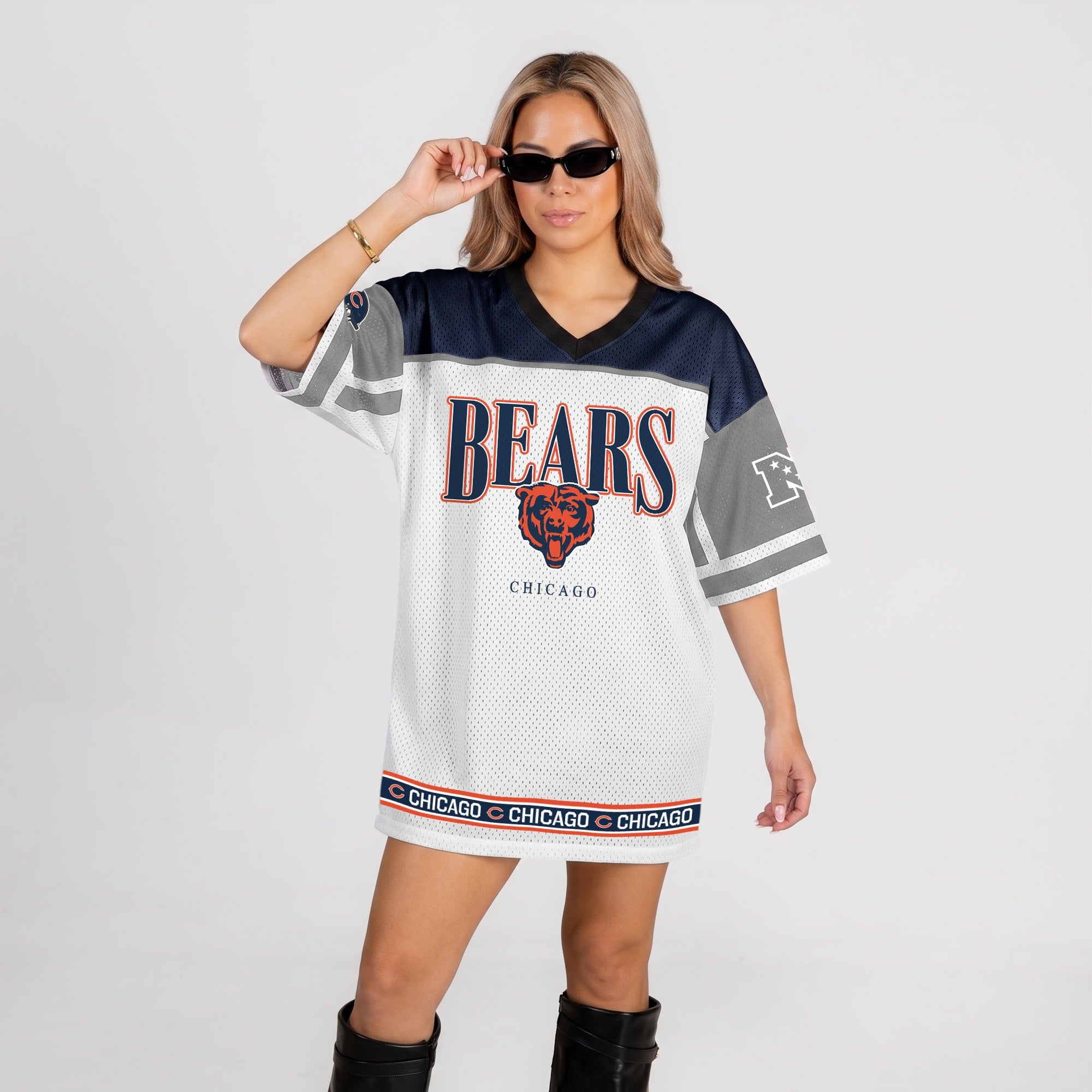 CHICAGO BEARS HUSTLE MODE V-NECK FASHION JERSEY DRESS