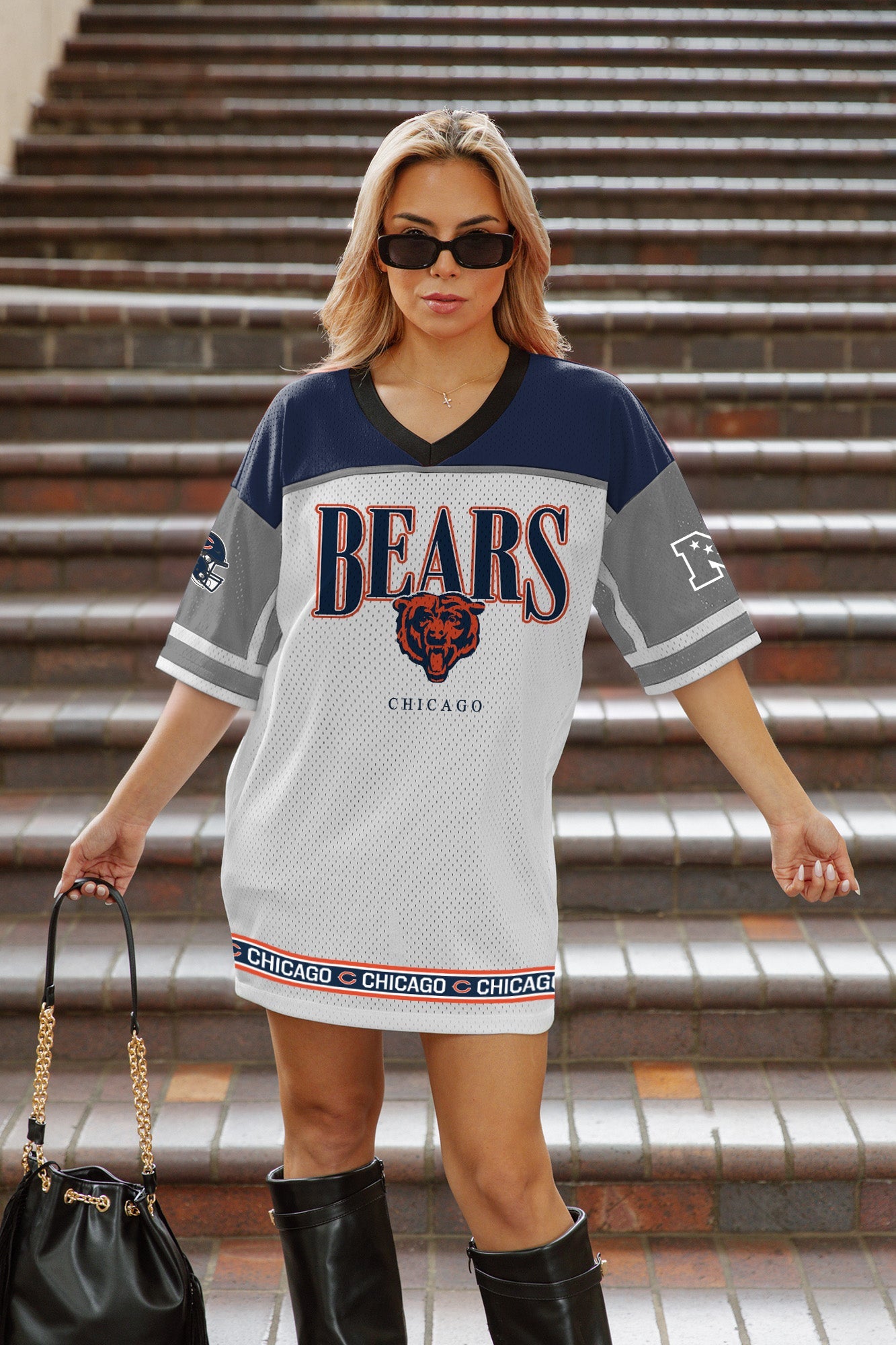 CHICAGO BEARS HUSTLE MODE V-NECK FASHION JERSEY DRESS